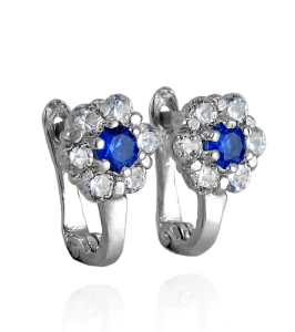 Piękne Srebrne Rodowane Kolczyki Kwiatki z Cyrkoniami Na Angliku !