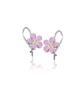 Srebrne Rodowane Kolczyki Różowe Kwiatuszki na Biglu Zamkniętym