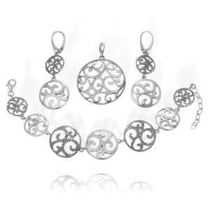 Srebrny Oksydowany Ażurowy Komplet  