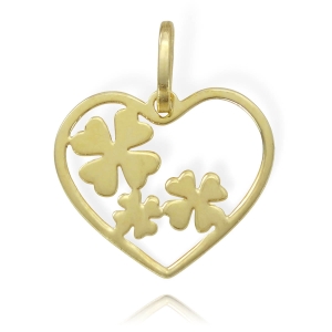 Złoty Wisiorek Serce z Koniczynką