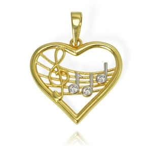 Złoty Wisiorek Serce z Nutkami z Cyrkoniami  