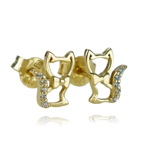 Złote Kolczyki Kotki z Cyrkoniami - pr. 585