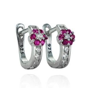 Piękne Srebrne Rodowane Kolczyki Różowe Kwiatuszki z Cyrkoniami !!!