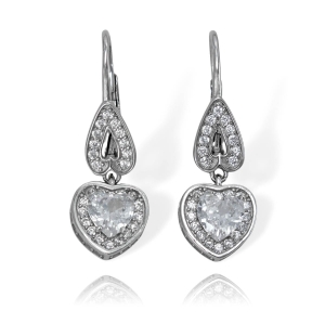 Srebrne Rodowane Kolczyki Serca z Cyrkoniami !