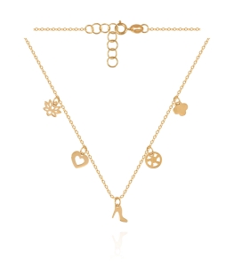 Złoty Modny Naszyjnik z Pięcioma Malutkimi Przywieszkami - pr.585