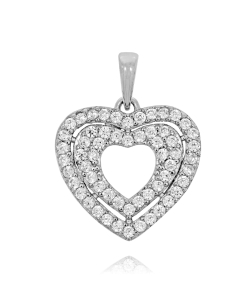Srebrny Rodowany Wisiorek Serce z Cyrkoniami