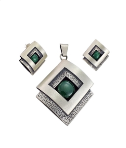 Piękny Srebrny Satynowany Komplet z Malachitem !!!