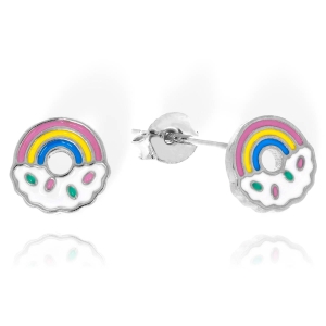 Srebrne Kolczyki Tęcza na Chmurce, Ręcznie Malowane!