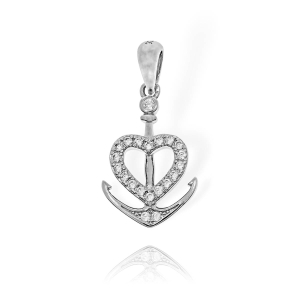 Cudny Srebrny Wisiorek Kotwica z Sercem z Cyrkoniami