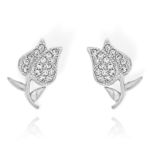 Piękne Srebrne Kolczyki Kwiatki Tulipany z Cyrkoniami! 