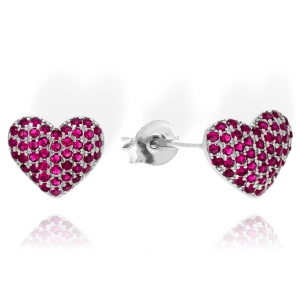 Piękne Srebrne Kolczyki z Serce, Serca z Różowymi Cyrkoniami!