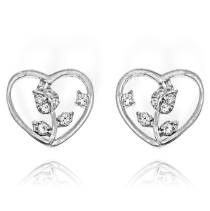 Srebrne Kolczyki Serca z Tulipanem z Cyrkoniami! 