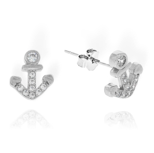 Srebrne Kolczyki Kotwica z Cyrkoniami 