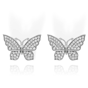 Piękne Srebrne Kolczyki Motyle, Motylki z Cyrkoniami 