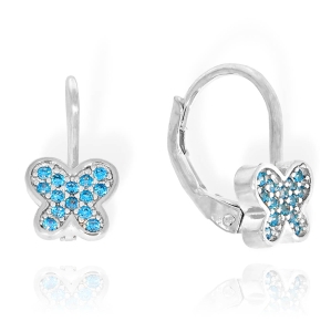 Srebrne Rodowane Kolczyki Motyle, Motylki z Cyrkoniami 
