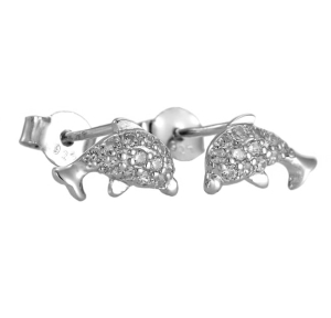 Piękne Srebrne Kolczyki Rodowane Delfinki z Cyrkoniami !!!