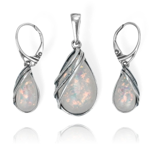 Piękny Srebrny Komplet z Opalem !  