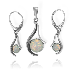 Piękny Srebrny Oksydowany Komplet z Opalem !