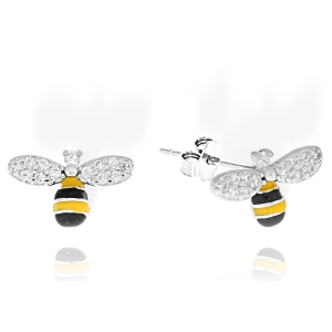 Srebrne Rodowane Kolczyki Pszczółki z Cyrkoniami  
