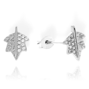 Srebrne Rodowane Kolczyki Liście, Listki z Cyrkoniami 