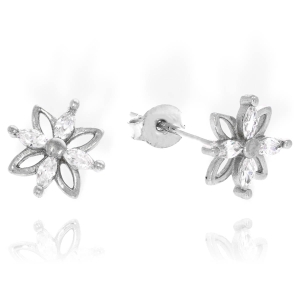 Srebrne Rodowane Kolczyki Kwiatuszki z Cyrkoniami
