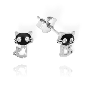 Piękne Srebrne Rodowane Kolczyki Kotki z Cyrkoniami !