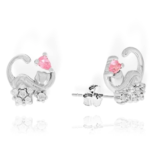 Piękne Srebrne Rodowane Kolczyki Kotki z Cyrkoniami ! 