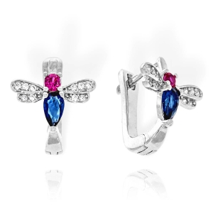 Srebrne Rodowane Kolczyki Owady, Muchy z Cyrkoniami  