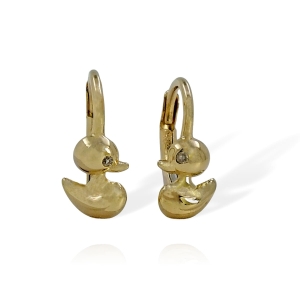 Złote Kolczyki Kaczki Kaczuszki z Cyrkoniami na Zatrzasku - próba 585
