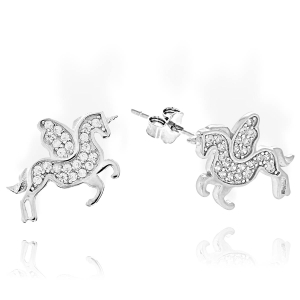 Srebrne Rodowane Kolczyki Jednorożce z Cyrkoniami !  