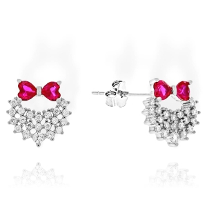 Srebrne Rodowane Kolczyki z Kokardką z Cyrkoniami!