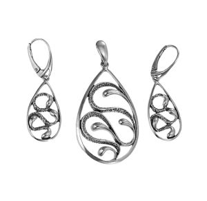 Srebrny Oksydowany Efektowny Komplet 