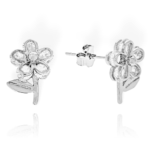 Piękne Srebrne Rodowane Kolczyki Kwiatuszki z Cyrkoniami! 