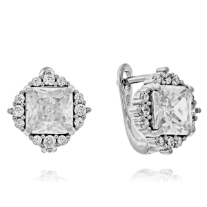 Piękne Srebrne Rodowane Kolczyki z Dużą Cyrkonią