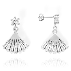 Srebrne Rodowane Kolczyki Wachlarze z Cyrkoniami