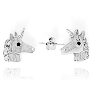 Srebrne Rodowane Kolczyki Jednorożce, Głowa Jednorożca z Cyrkoniami !