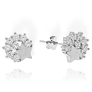 Piękne Srebrne Rodowane Kolczyki Gwiazdki z Cyrkoniami