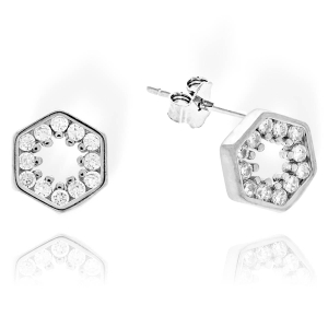 Piękne Srebrne Rodowane Kolczyki Sześciokąty z Cyrkoniami 