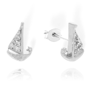 Piękne Rodowane Srebrne Kolczyki Łódki, Żaglówki z Cyrkoniami