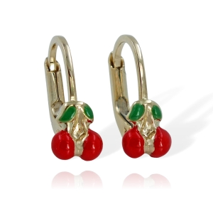 Złote Kolczyki Wisienki Ręcznie Malowane-próba 585