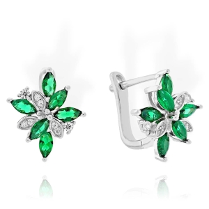 Piękne Srebrne Rodowane Kolczyki z Zielonymi Cyrkoniami 