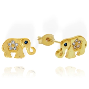 Srebrne Pozłacane Kolczyki Słonie, Słoniki z Cyrkoniami !