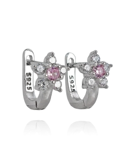 Srebrne Rodowane Kolczyki Kwiatuszki z Cyrkoniami na Angliku