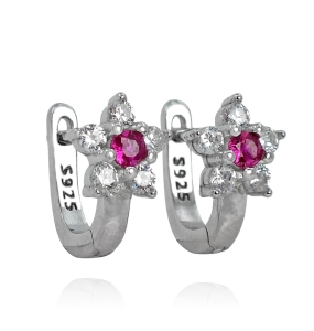 Srebrne Rodowane Kolczyki Kwiatuszki z Cyrkoniami na Angliku