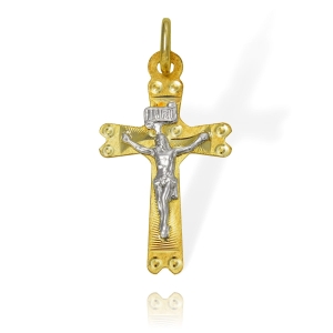 Złoty Diamentowany Krzyż z Jezusem Chrystusem z Białego Złota - Próba 585 
