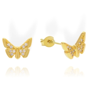 Srebrne Pozłacane Kolczyki Motylki z Cyrkoniami !