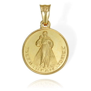 Złoty Medalik z Panem Jezusem Miłosiernym Jezu Ufam Tobie - Próba 585 