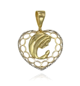 Złoty Diamentowany Ażurowy Medalik Matka Boska w Sercu