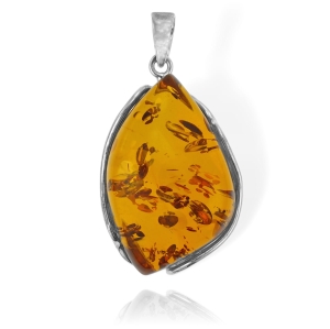 Srebrny Fantazyjny Wisiorek z Bursztynem