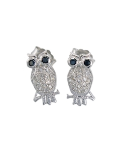 Piękne Srebrne Kolczyki Sowy,Sowa Z Cyrkoniami !!! Jakość !